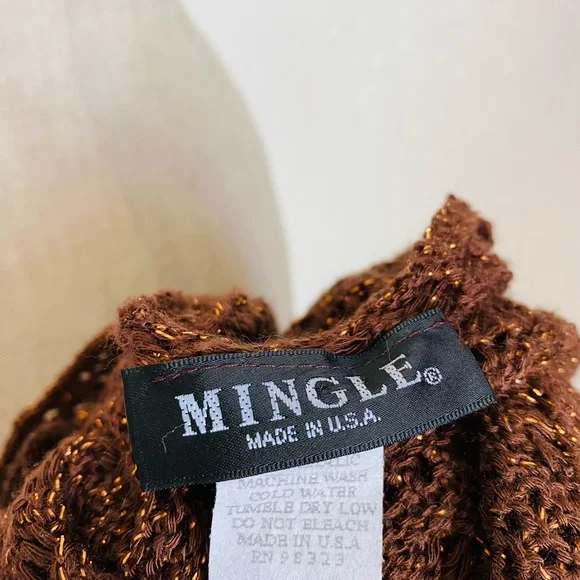 Tie-Front Sweater-Knit Bolero Top Y2K 90s Brown Metallic - Picture 4 of 11